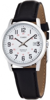 Timex T2N524 Men's Indiglo Night Light White Dial Black Leather Strap Quartz Watch