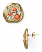 Stand out from the in-crowd in these textured gold-plated studs, accented with coral crystals. This pair from Aqua is sure to add a dose of subtle sparkle to your look.