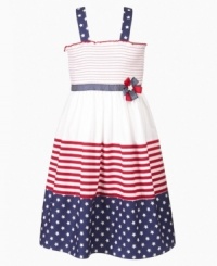 Give a nod to the stars and stripes. She'll love saluting in style with this patriotic sundress from Bonnie Jean.