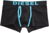 Diesel Mens Divine Boxer Trunk, Black/Turquoise, Large