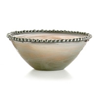 Recalling the distinctive look of Florentine alabaster, carefully mouth-blown glass is swirled with white details and finished with an iridescent glaze to form this striking bowl from Arte Italica. Made by hand in Italy, it's edged in ornate pewter beading.