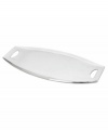 At once graceful and modern, this large tray reflects great taste at every meal. Its curved rectangular shape, forged in radiant aluminum, makes a chic presentation of snacks, appetizers and desserts. With convenient handle cutouts. From Dansk's collection of serveware and serving dishes.