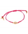 It's not just lip service: RACHEL Rachel Roy makes a strong fashion statement with this bracelet. The charm is crafted from gold-tone mixed metal and lies at the center of a wax cotton cord in a fun pink shade. Bracelet adjusts to fit wrist. Approximate length: 1/2 - 8 inches. Approximate diameter: 1/4 inch.