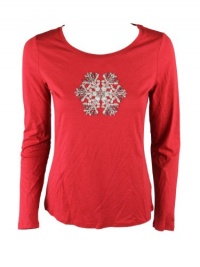 Charter Club Womens Beaded Snowflake Crewneck Long Sleeve Top