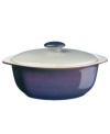 A true gem, the Amethyst casserole is simply glazed but boldly hued, in deep indigo and crisp white from Denby's collection of dinnerware. The dishes can embrace their luxe color alone or they can be paired with the playful dots of Amethyst Stone for a well-balanced and uniquely customized table setting.