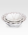 Bring the outdoors inside with a beautifully detailed, hand-finished stoneware nesting bowl set detailed with lattice to celebrate the splendor and romance of the world's most beautiful gardens. From the Jardins du Monde CollectionSet of 34, 5, 6 highCeramic stonewareDishwasher safeImported