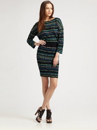 A fantastic knit design with undeniable M Missoni charm, this dress features a pretty, ribbon-stitch pattern.BoatneckLong sleevesRibbon-stitch patternAbout 23 from natural waist47% viscose/23% polyester/10% acrylic/10% wool/9% cotton/1% linenDry cleanMade in Italy of imported fabric Model shown is 5'11 (180cm) wearing US size 4. Additional Information Women's Premier Designer & Contemporary Size Guide 