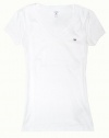 Tommy Hilfiger Slim Fit V-neck Women Logo T-shirt (M, White)