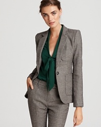 A wool Rachel Zoe suit jacket in always-cool plaid is cut with three patch pockets for a modern update to your office repertoire.