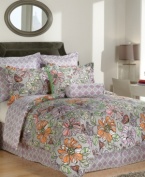 A garden of dreams. Whimsical flowers and fanciful butterflies charm the Eliza comforter set with a decidedly artistic sensibility. A patterned bedskirt, European shams and the comforter reverse accent this carefree set with pops of cool color. What's more, you can flip the comforter to create a new look! (Clearance)