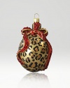 From the Safari collection. This season's new glass ornament collection are mouth blown and decorated in Poland with a wonderful team of old world craftsmen. This one is detailed with crystals, hand applied jewel tone colors and scrolls as if they were a fine piece of jewelry.GlassCrystalMouth blownHand-painted and hand-set3.75H X 2.25W X 1.75DImported