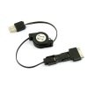 3 in 1 Retractable USB to Mini / Micro USB / Iphone 4 4s Ipod Sync Charging Cable Black