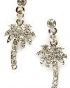 Adorable Silver Plated Tropical Palm Tree Crystal Embellished Charm Dangle Earrings with Post Backing