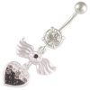 14 Gauge (1.6mm), 3/8 Inch (10mm) [ Heart with wings ] [ Jet ] Swarovski Crystal Ferido dangle belly dangling navel button ring dangly bar piercing ASFF - Pierced Jewellery Body Piercing Jewelry