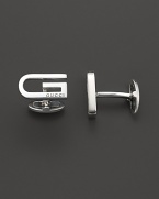 Long, logo-stamped Gs in sterling silver make a stylish statement.