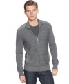 Dress to impress. Replace the baggy sweatshirt with this modern fitted zip front sweater by Calvin Klein.