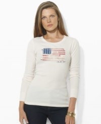 Lauren Ralph Lauren's patriotic tee embodies heritage style in a waffle-knit design with a distressed flag patch sewn at the front.