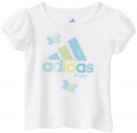 adidas Baby-Girls Infant Puff Sleeve Tee, White/Blue, 6 Months