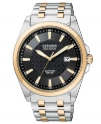 For the man with definitive style: this classic watch design from Citizen boasts contemporary rose-gold tones. Powered by Eco-Drive, harnessing natural and artificial light, never needing a battery.