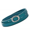 Double up this season with colorful accessories! This double-wrap bracelet from Fossil flaunts teal color with a silver tone buckle closure. Crafted in teal-colored leather. Approximate length: 15 inches.