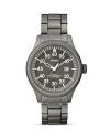 Iconic American watchmaker, Timex puts a vintage spin on this plated gunmetal watch with a surplus styled dial, complemented by a simple link bracelet.