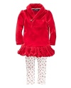 A comfortable set with a sweet, colorful look pairs a plush velour tunic and floral-printed cotton jersey legging.