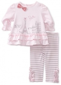 Hartstrings Baby-girls Newborn Interlock Paris Tunic And Striped Legging Two Piece Set, Pink Stripe, 3-6 Months