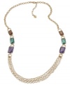 A sideways glance reveals a stunning statement. This necklace from Carolee is crafted from gold-tone mixed metal with multicolor glass stones along the side for a vibrant touch. Approximate length: 24 inches. Approximate drop: 1/8 inch.