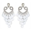 Chandelier Earrings with Acrylic Baubles In White with Silver Finish