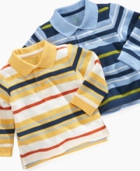 Cast some color into his closet with one of these adorable striped polo shirts from First Impressions.