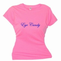 Flirty Diva Tees Woman's SoftStyle T-Shirt-Eye Candy-Pink Azalea-Navy Blue Size XX-Large Fits 43 inch bust