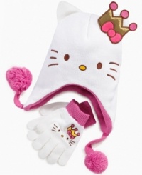 Keep your princess cozy in this adorable Hello Kitty hat and gloves set, with a Hello Kitty crown applique exclusive to Macy's!