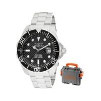 Invicta Men's 12562 Pro Diver Black Carbon Fiber Dial Stainless Steel Watch with Grey/Orange Impact Case