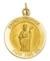 Keep your faith close. This stunning medal charm depicts a picture of the Saint, as well as the saying: Saint Patrick Pray For Us. Crafted in 14k gold. Chain not included. Approximate length: 9/10 inch. Approximate width: 6/10 inch.