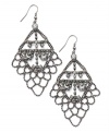 Lovely in lace. Bar III's elaborate drop earrings feature a diamond-shaped design. Ornate hematite-plated mixed metal combines with sparkling jet glass crystals. Approximate drop: 2-1/2 inches.