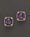 Purple crystal is framed in white sapphire-accented hearts on these stunning Judith Ripka earrings.