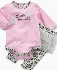 Trim her style with the cute leopard print on this bodysuit and skeggings set from Baby Essentials, with a fun, flowing skirt she'll love.