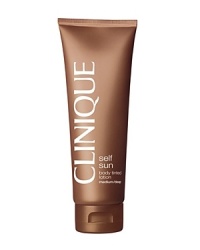 Tinted lotion gives you instant color, deep tan develops in just a few hours. Looks smooth, even, natural. Self-tanning plus: No surprises-it shows where it goes. Oil free, non-acnegenic. Dermatologist tested.