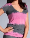 Splendid Women's Tie Dye Short Sleeve V-neck Top, GardeniaSmall