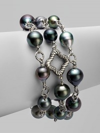 From the Midnight Pearl Collection. Blackened sterling silver cable & quatrefoil links are the prefect accent to these spectacular Tahitian pearls accented with brilliant diamonds. 11mm Tahitian pearlsDiamonds, .2 tcwBlackened sterling silverLength, about 7½Toggle closureImported 