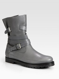 Rugged yet refined, rendered in smooth, sleek leather with metal buckle detail.Leather upperLug soleMade in Italy