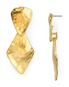 Kenneth Jay Lane is known for its cool take on costume jewels, and this pair of earrings works the statement-chic look, cast in hammered 22-karat gold.