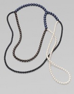 From the Night Blue Collection. This versatile piece features multi-colored strands of pearlized glass beads in an artfully asymmetrical style. Length, about 56½ Slip-on style Imported 