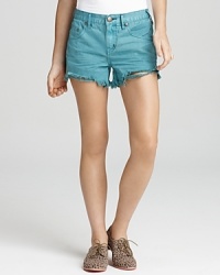 Free People Shorts - Color Denim Cut Off in Teal