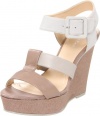 Calvin Klein Women's Ellison Calf/Nubuck Wedge Sandal,Light Taupe,7 M US