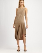 Luxe, supple suede, dressed up with a modern, asymmetrical silk skirt.Jewel necklineSleevelessDrop waistAsymmetrical hemline with back gatherAbout 33 from natural waistTop: suedeSkirt: 92% silk/8% elastaneMade in Italy of imported fabricModel shown is 6'2 (187cm) wearing US size Small. 