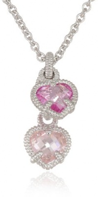 Judith Ripka Linen Silver Twin Heart Pink Pendant Necklace, 17