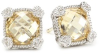 Judith Ripka Linen Yellow Small Cushion Stone Stud Earrings