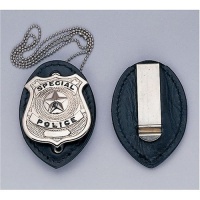 Clip on Leather Badge Holder W/Silver Chain ***BADGE NOT INCLUDED***