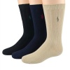 Polo Ralph Lauren boys Dress Rib Slack Crew socks assorted 3pairs - 4-7 (shoe size 10-13)